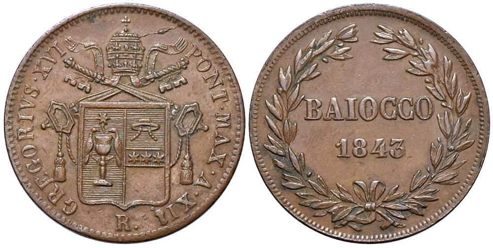 Italy Papal States Rome Gregory Baiocco 1843 