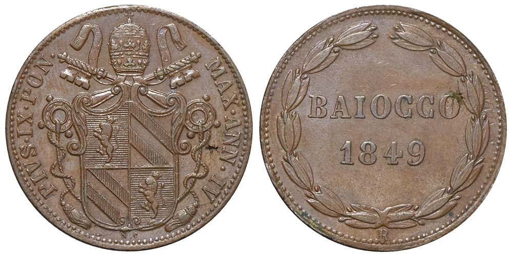 Italy Papal States Rome Pius Baiocco 1849 