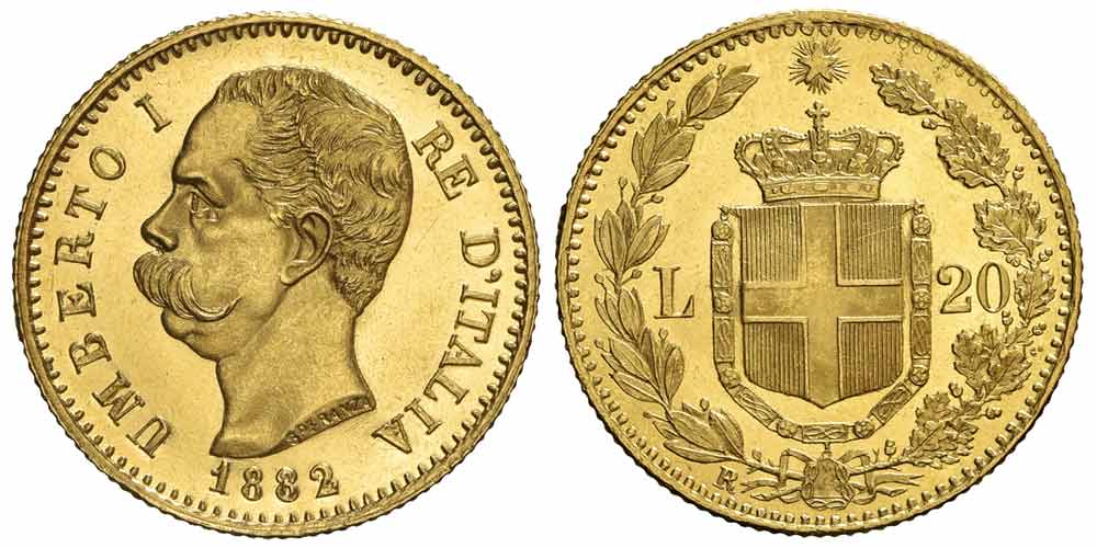 Italy Kingdom Umberto Lire 1882 Gold 