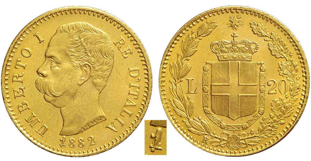 Italy Kingdom Umberto Lire 1882 Gold 