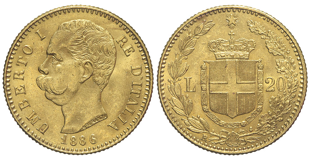 Italy Kingdom Umberto Lire 1886 Gold 