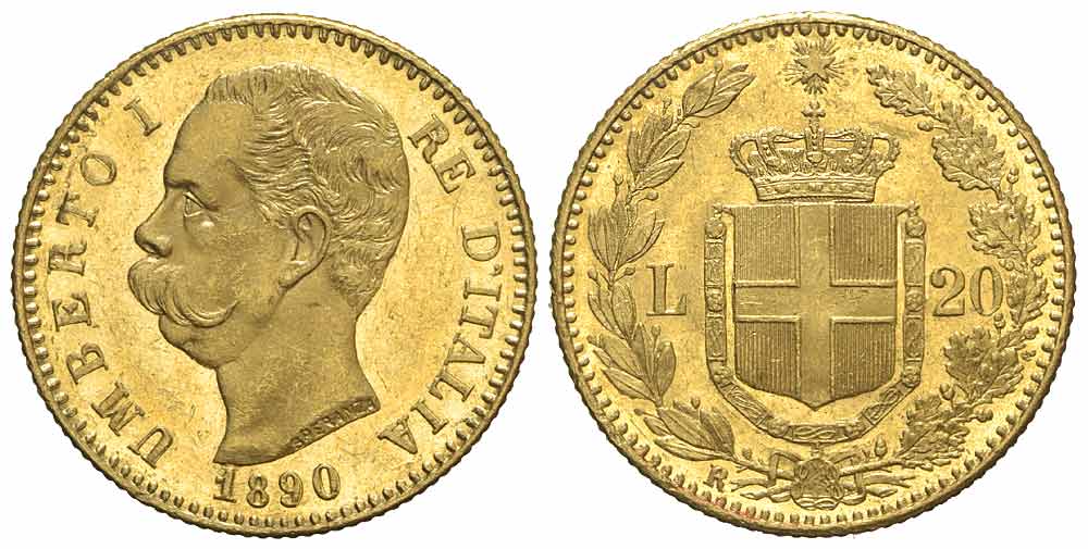 Italy Kingdom Umberto Lire 1890 Gold 