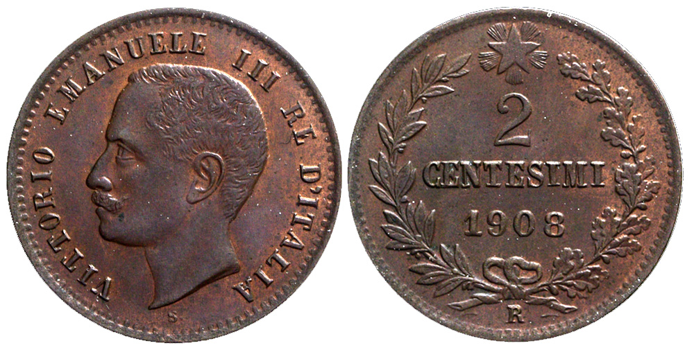 Italy Kingdom Vittorio Emanuele Cent 1908 
