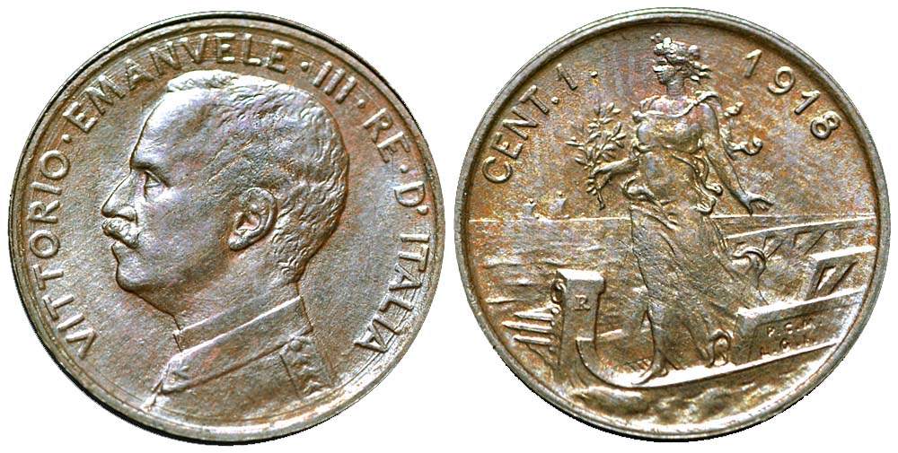 Italy Kingdom Vittorio Emanuele Cent 1918 