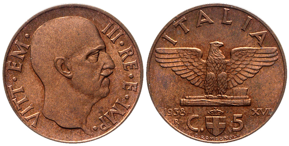 Italy Kingdom Vittorio Emanuele Cent 1938 