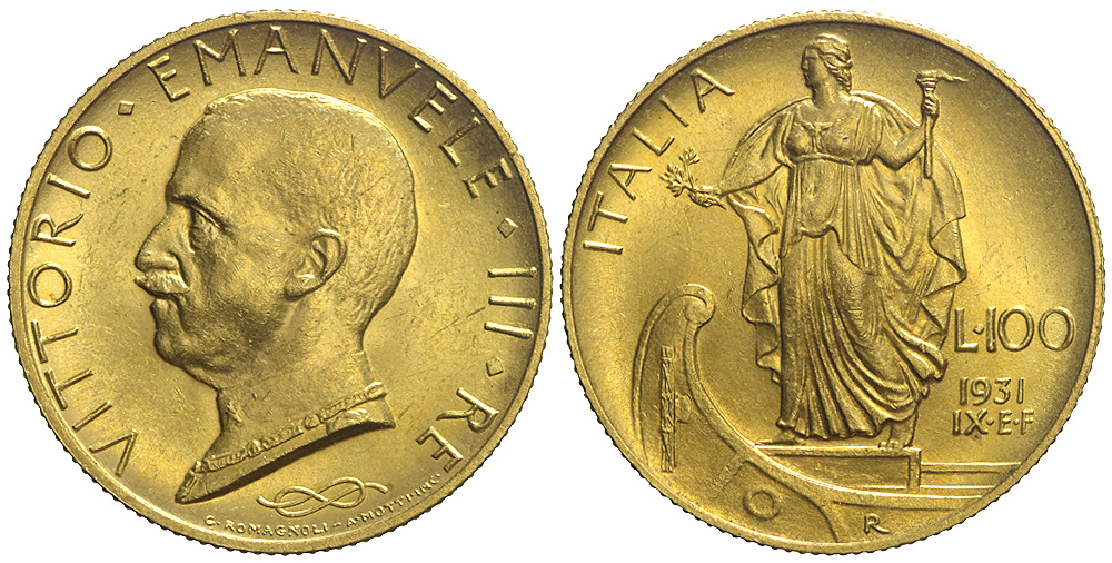 Italy Kingdom Vittorio Emanuele Lire 1931 Gold 