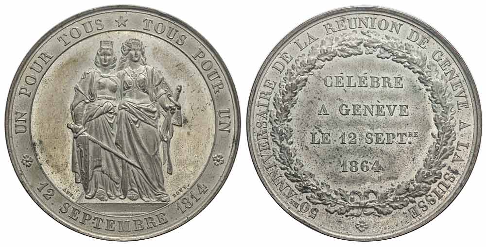 Medals Switzerland Geneve Medal 1864 