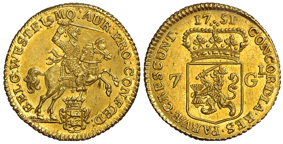 Netherlands Westfriesland Gulden 1751 Gold 