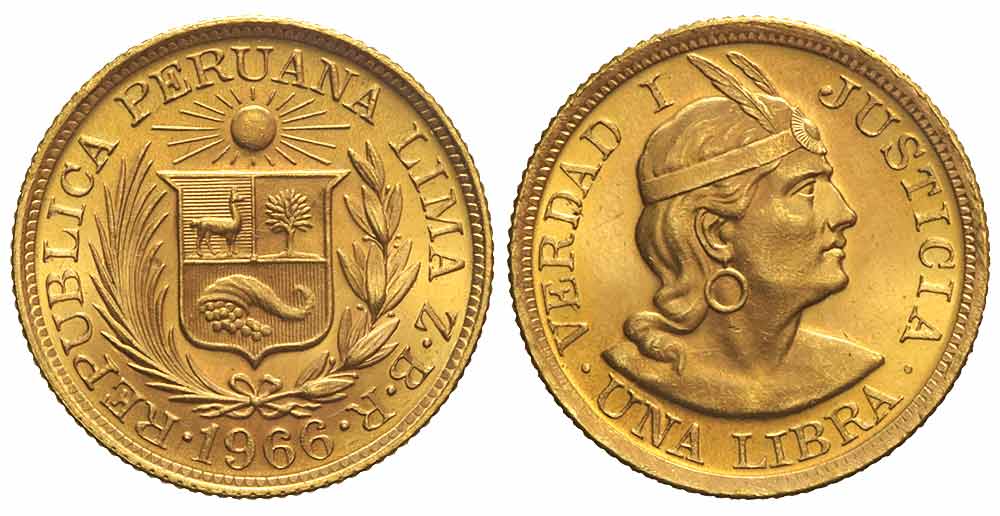 Peru Trade Coinage Libra 1966 Gold 