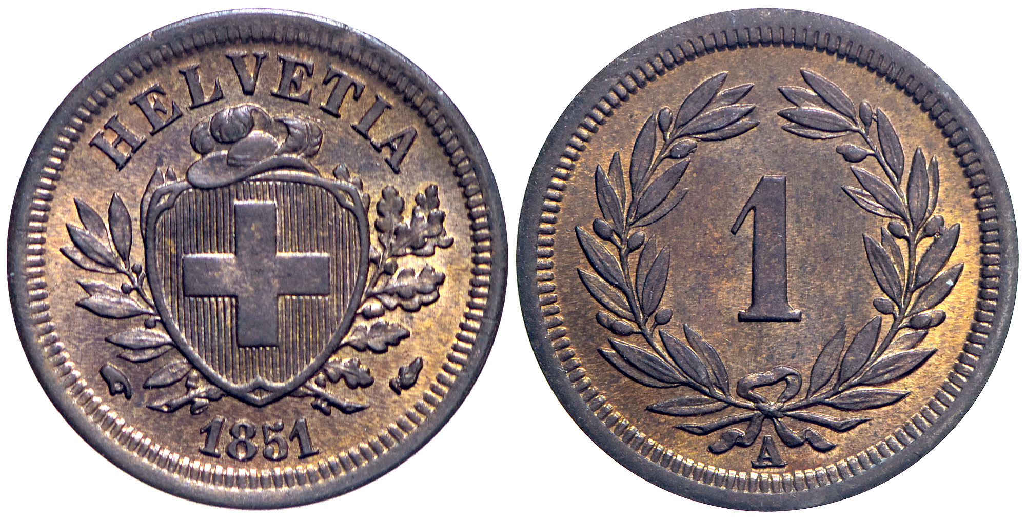 Switzerland Confoederatio Helvetica Cent 1851 