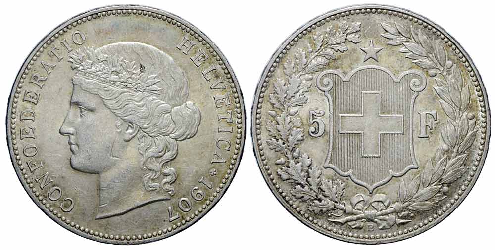 Switzerland Confoederatio Helvetica Francs 1907 