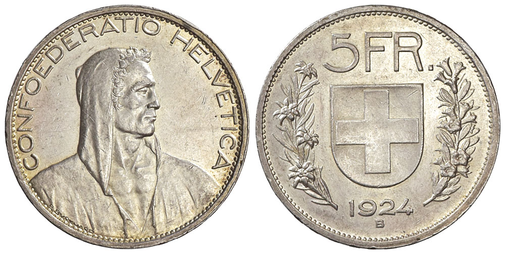 Switzerland Confoederatio Helvetica Francs 1924 