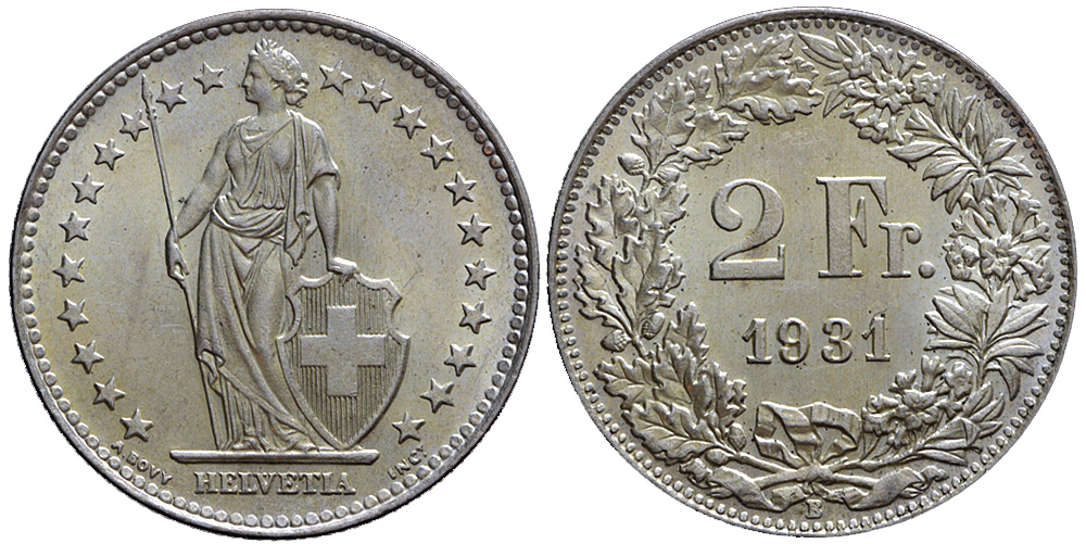 Switzerland Confoederatio Helvetica Francs 1931 