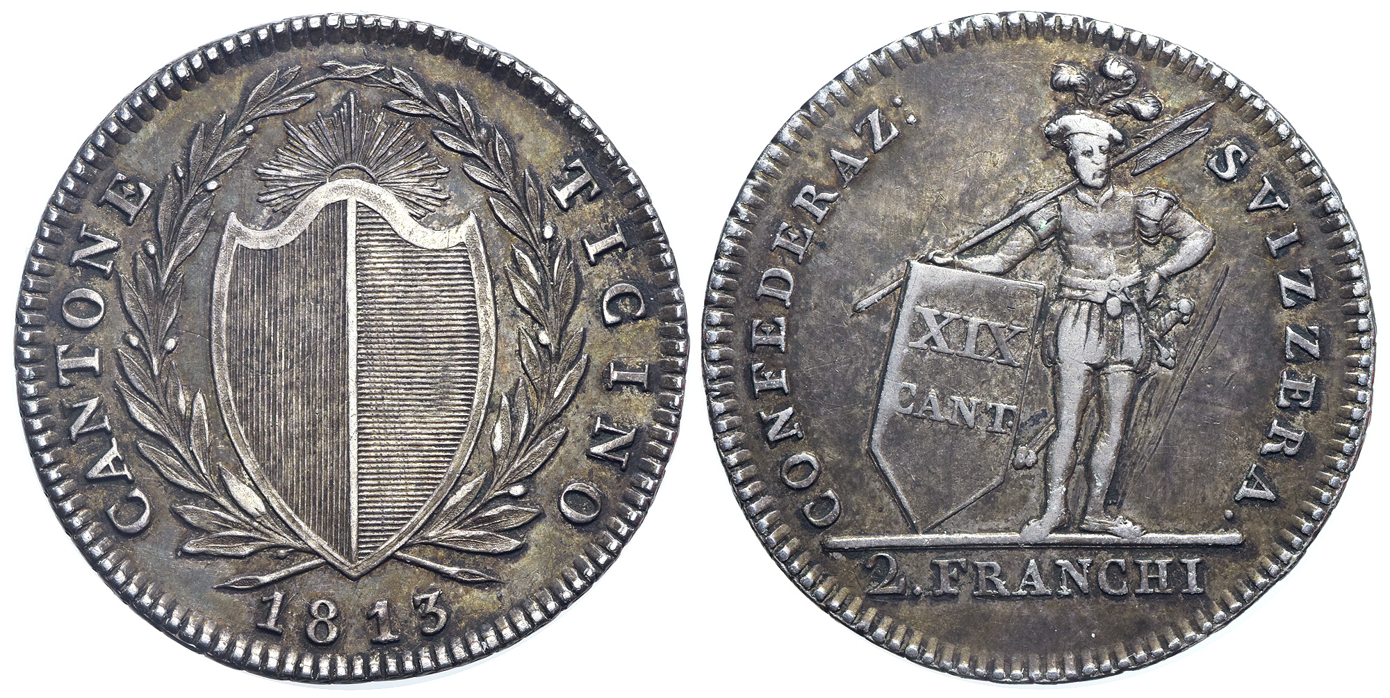Switzerland-Ticino-Republic-Franchi-1813-AR