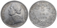 Italy-B-Papal-States-Rome-Pius-IX-Lire-1870-AR
