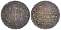 Switzerland-Ticino-Republic-Franco-1835-AR